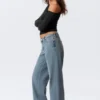 Ample Low Rise Loose Wide Jeans – Blue One – Medium Blue