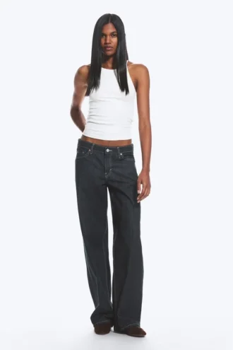Ample Low Rise Loose Wide Jeans – Blue Rinse – Dark Blue