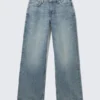Ample Low Rise Loose Wide Jeans – Blue Stream – Medium Blue