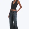 Ample Low Rise Loose Wide Jeans – Deep Sea Blue – Dark Blue