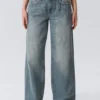 Ample Low Rise Loose Wide Jeans – Gloria Blue – Medium Blue