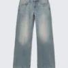 Ample Low Rise Loose Wide Jeans – Gloria Blue – Medium Blue