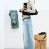 Ample Low Rise Loose Wide Jeans – Kimberley Blue – Light Blue