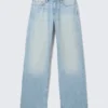 Ample Low Rise Loose Wide Jeans – Kimberley Blue – Light Blue