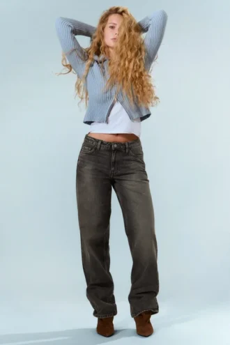 Ample Low Rise Loose Wide Jeans – Redondo Black – Black