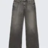 Ample Low Rise Loose Wide Jeans – Redondo Black – Black