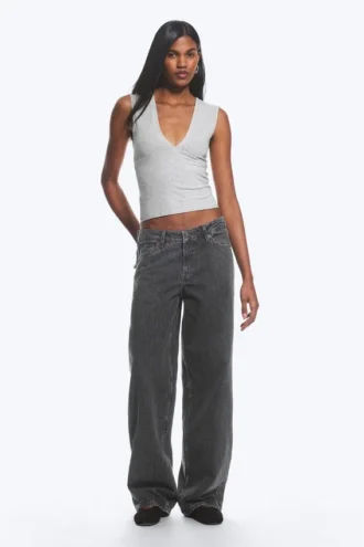 Ample Low Rise Loose Wide Jeans – Risso Black – Black