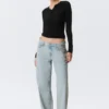 Ample Low Rise Loose Wide Jeans – Snow Blue – Light Blue