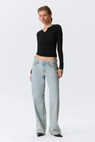 Ample Low Rise Loose Wide Jeans – Snow Blue – Light Blue