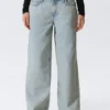 Ample Low Rise Loose Wide Jeans – Snow Blue – Light Blue