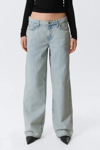 Ample Low Rise Loose Wide Jeans – Snow Blue – Light Blue