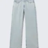 Ample Low Rise Loose Wide Jeans – Snow Blue – Light Blue