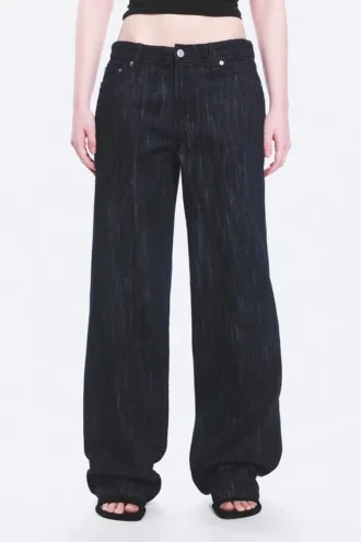 Ample Mid Rise Loose Wide Leg Jeans – Slub Rinse – Dark Blue
