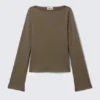 Annie Long-Sleeved Boat-Neck Top – Dark Mole