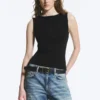 Annie Sleeveless Boat-Neck Top – Black