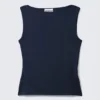 Annie Sleeveless Boat-Neck Top – Dark Blue