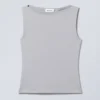 Annie Sleeveless Boat-Neck Top – Grey