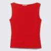 Annie Soft Sleeveless Boat-Neck Top – Red