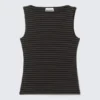 Annie Striped Sleeveless Boat-Neck Top – Black & Grey Stripes