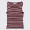 Annie Striped Sleeveless Boat-Neck Top – Dark Red & Grey Stripes