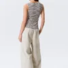 Annie Striped Sleeveless Boat-Neck Top – Grey & White Stripes