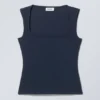 Antonia Square Neck Top – Dark Blue