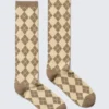 Argyle Knee-High Socks – Dusty Ecru & Mole Argyle