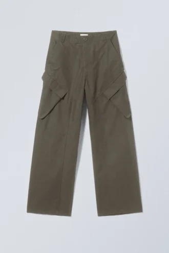Astro Loose Asymmetric Cargo Trousers – Khaki Green