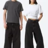 Astro Mid Rise Baggy Faux Leather Pocket Jeans – Black Rinse – Black
