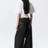 Astro Mid Rise Baggy Faux Leather Pocket Jeans – Black Rinse – Black