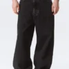 Astro Mid Rise Baggy Faux Leather Pocket Jeans – Black Rinse – Black