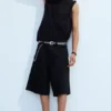 Astro Mid Rise Loose Baggy Denim Shorts – Black Rinse – Black