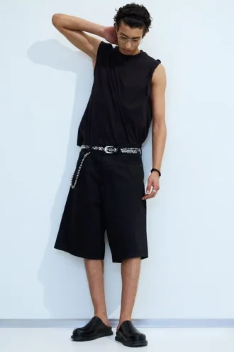 Astro Mid Rise Loose Baggy Denim Shorts – Black Rinse – Black