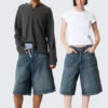 Astro Mid Rise Loose Baggy Denim Shorts – Blue Hymn – Medium Blue