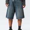 Astro Mid Rise Loose Baggy Denim Shorts – Blue Hymn – Medium Blue