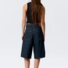 Astro Mid Rise Loose Baggy Denim Shorts – Blue Rinse – Dark Blue