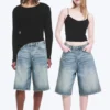 Astro Mid Rise Loose Baggy Denim Shorts – Blue Stream – Medium Blue