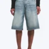 Astro Mid Rise Loose Baggy Denim Shorts – Blue Stream – Medium Blue