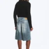 Astro Mid Rise Loose Baggy Denim Shorts – Blue Stream – Medium Blue
