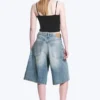 Astro Mid Rise Loose Baggy Denim Shorts – Blue Stream – Medium Blue