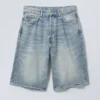 Astro Mid Rise Loose Baggy Denim Shorts – Blue Stream – Medium Blue
