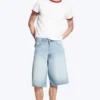 Astro Mid Rise Loose Baggy Denim Shorts – Kimberley Blue – Light Blue