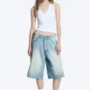 Astro Mid Rise Loose Baggy Denim Shorts – Kimberley Blue – Light Blue