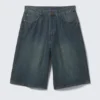 Astro Mid Rise Loose Baggy Denim Shorts – Lake Blue – Medium Blue