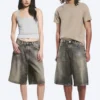 Astro Mid Rise Loose Baggy Denim Shorts – Redondo Black – Black