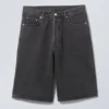 Astro Mid Rise Loose Baggy Denim Shorts – Tuned Black