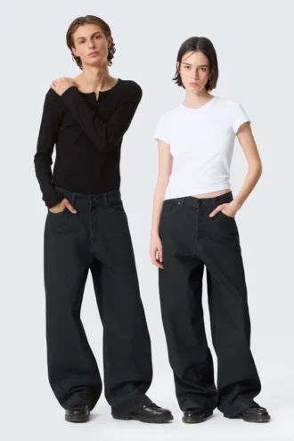Astro Mid Rise Loose Baggy Leg Coated Jeans – Indigo Coating