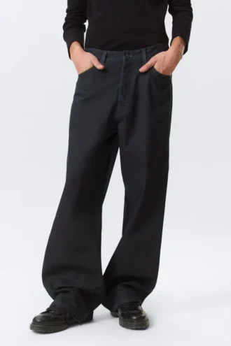 Astro Mid Rise Loose Baggy Leg Coated Jeans – Indigo Coating