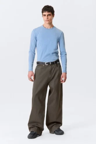 Astro Mid Rise Loose Baggy Leg Structured Trousers – Dark Brown