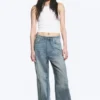 Astro Mid Rise Loose Baggy Twist Jeans – Gloria Blue – Medium Blue
